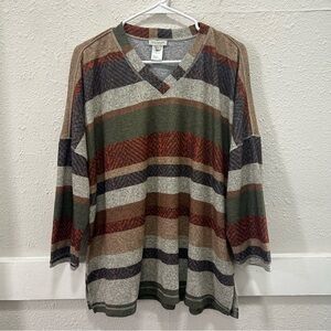Multiples Fall Colored Striped V-Neck Soft Sweater Top